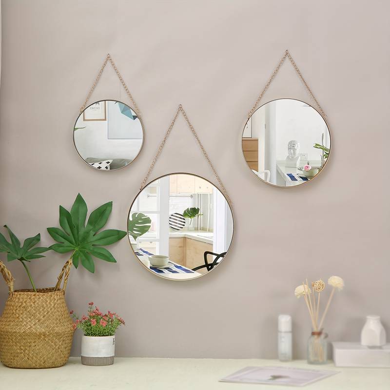 Golden Round Wall Hanging Mirror With Chain Small Wall Decor - Temu